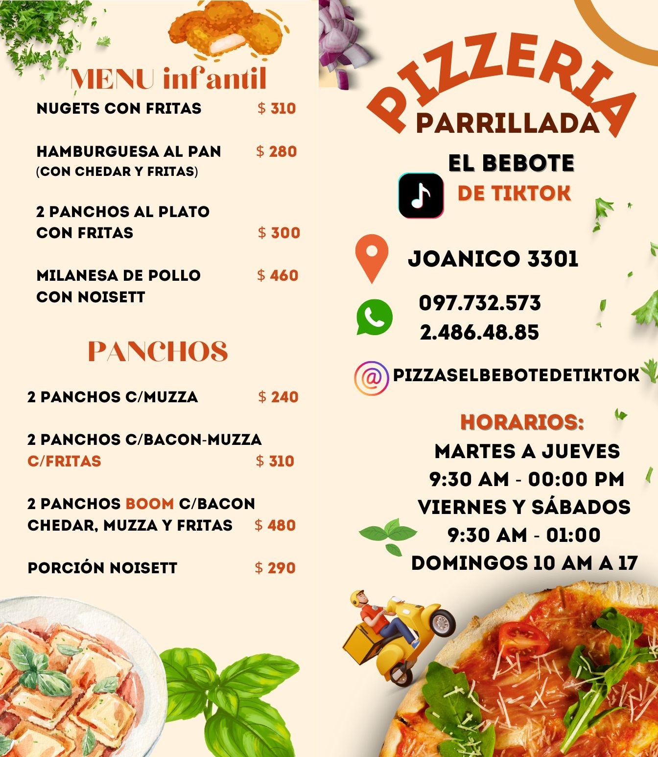 menu infantil el bebote de tik tok